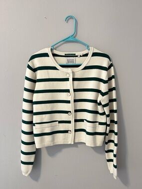 Scotch & Soda Cream and Dark Green Striped Button-Up Cardigan
